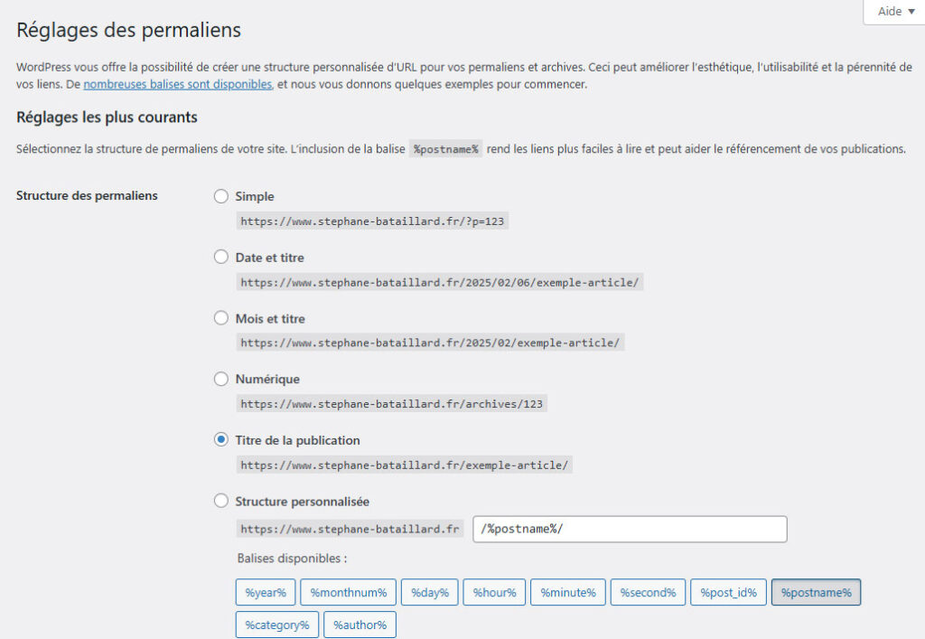 Permalien WordPress