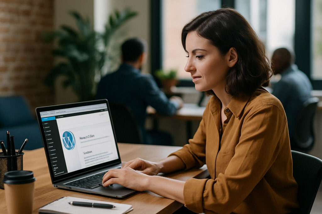 Femme dans une salle de formation WordPress