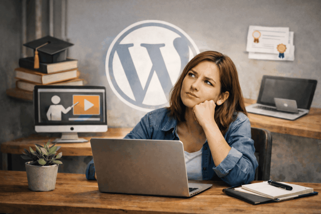 Formateur accompagnant un freelance dans sa formation WordPress