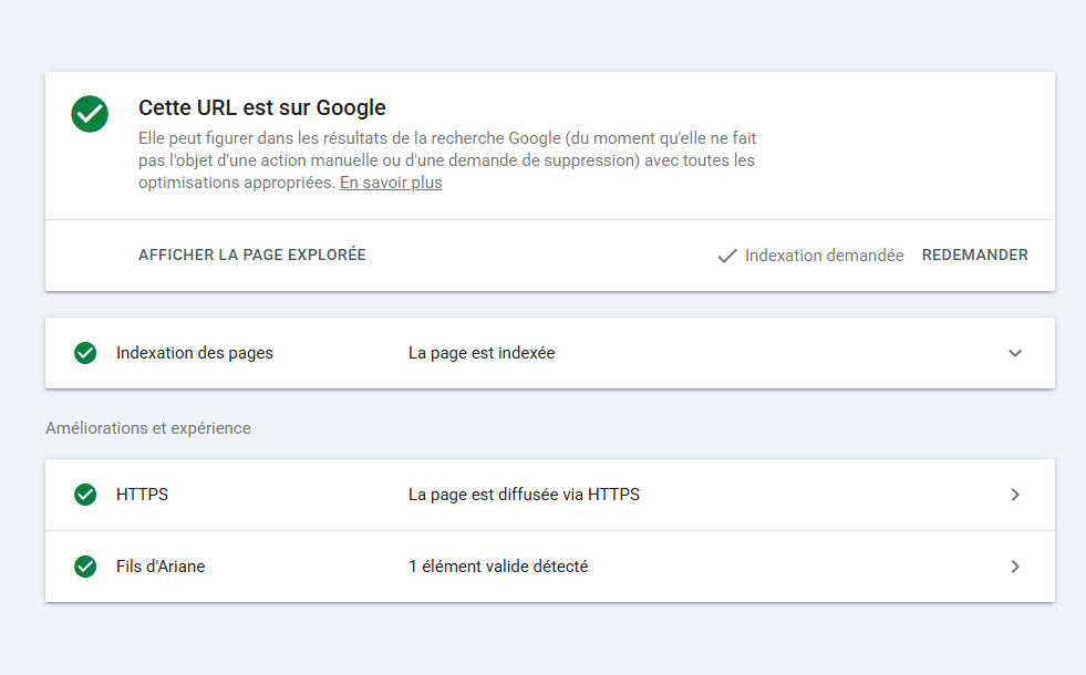 Capture d'écran Search Console